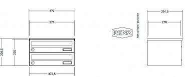 RENZ Briefkastenanlage Aufputz Basic B, Kastenformat 370x110x270mm, 2-teilig